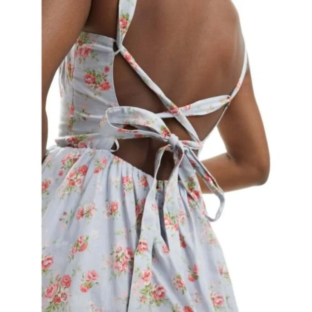 Abercrombie & Fitch Light Blue Floral Tiered Maxi Dress